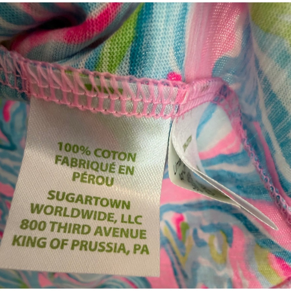 Lilly Pulitzer Etta V-Neck T-Shirt Pelican Pink Off The Scales Pineapple XS NEW - Picture 4 of 7